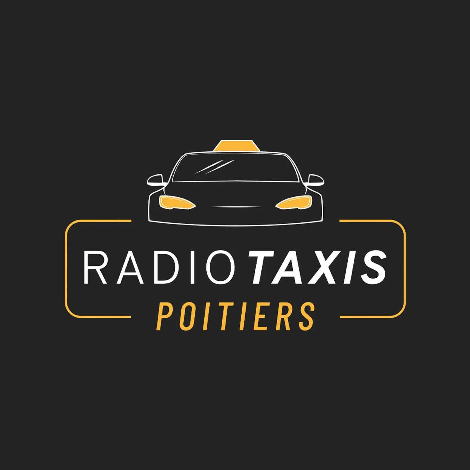 Une voiture au dessus de la mention Radio Taxis Poitiers représente le nouveau logo